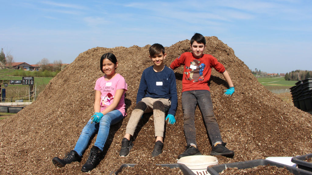 3 Kinder auf Humushaufen